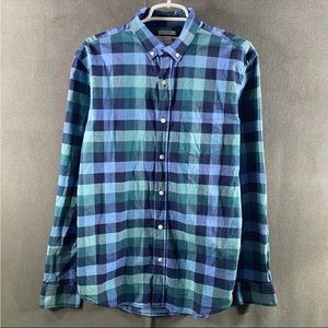 Old Navy Regular M Long Sleeve Blue Button-Up Men Check Colorful Pocket Fitted